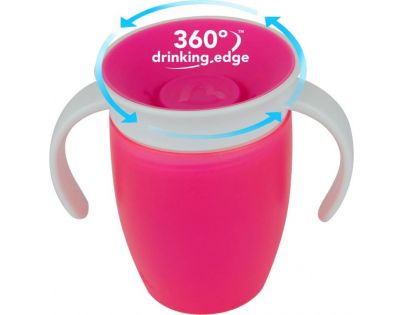 Munchkin Juniorský netečúci hrnček otočný s uškami 207 ml ružový