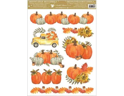 Okenné fólie 30 x 42 cm jeseň jedno auto s dyňami