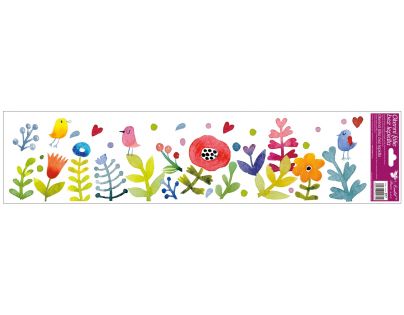 Anděl Okenná fólia Pruhy s kvetmi 64 x 15 cm Lúka s vtáčikmi