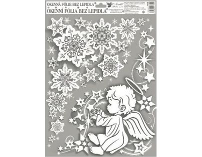 Okenné fólie rohová anjelici s dúhovými glitrami 38 x 30 cm Anjelik vpravo