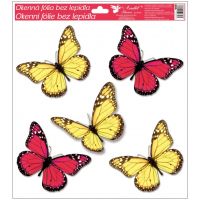 Okenné fólie s glitrami motýle 33x30 cm červeno-žlté