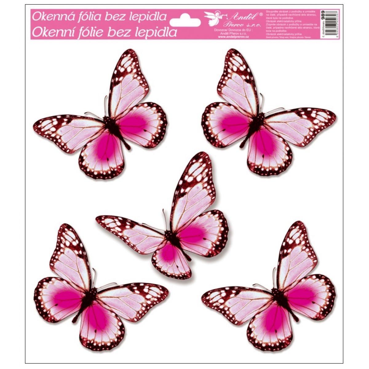 Okenné fólie s glitrami motýle 33x30 cm svetlo ružové