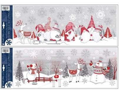 Okenné fólie s glitrami Škriatkovia a snehuliaci 21 x 59,5 cm