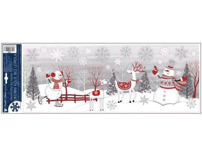 Okenné fólie s glitrami Škriatkovia a snehuliaci 21 x 59,5 cm