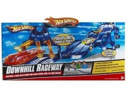 Hot Wheels N4719 - Přenosná trojitá závodní dráha "Z kopce"