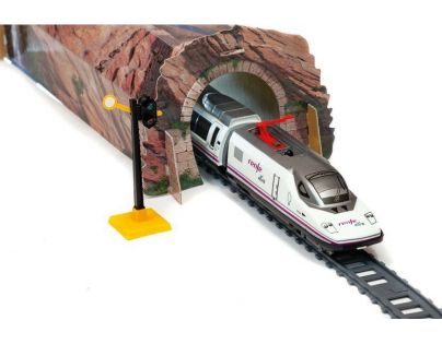 Pequetren Vysokorýchlostný vlak Renfe Ave s horským tunelom a stanicou