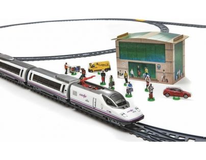 Pequetren Vysokorýchlostný vlak Renfe Ave s horským tunelom a stanicou