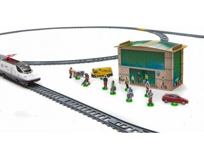 Pequetren Vysokorýchlostný vlak Renfe Ave s horským tunelom a stanicou
