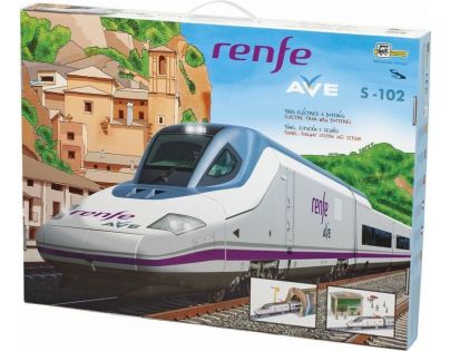 Pequetren Vysokorýchlostný vlak Renfe Ave s horským tunelom a stanicou