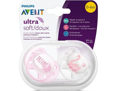 Philips Avent Cumlík Ultrasoft Text 0-6m dievča, 2 ks