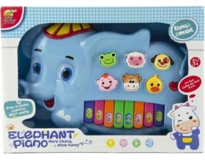Piánko slon so zvieratkami 28cm modré