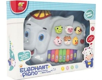 Piánko slon so zvieratkami 28cm sivé