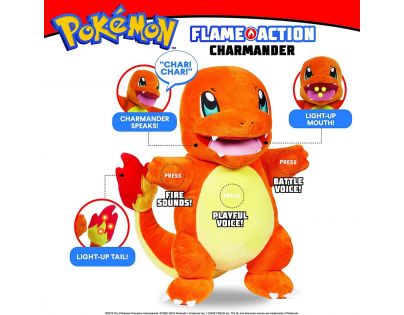 Jazwares Pokemon interaktívny Plyš Flame Action Charmander 30 cm