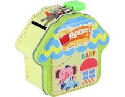 Teddies Pokladnička chaloupka plechová se zámkem 10 x 10 cm zelená