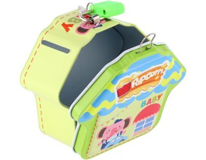 Teddies Pokladnička chaloupka plechová se zámkem 10 x 10 cm zelená