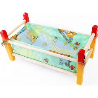 Postýlka dřevěná malá barevná 39 cm pro panenku s peřinkou zeleno žlutá konstrukce Postýlka dřevěná malá barevná 39 cm pro panenku s peřinkou zeleno žlutá konstrukce