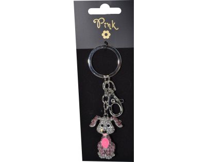 Prívesok na kľúče - Pes s ružovým kameňom