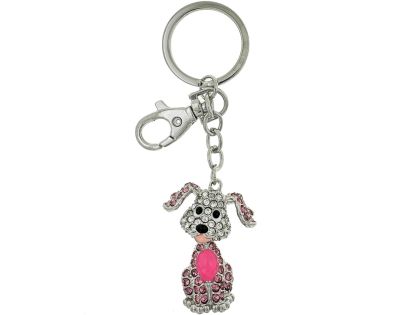 Prívesok na kľúče - Pes s ružovým kameňom