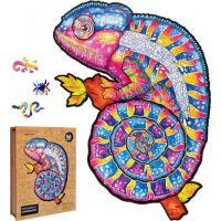 Puzzler Drevené farebné puzzle Hypnotický chameleón
