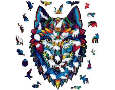 Puzzler Drevené farebné puzzle Majestátny vlk