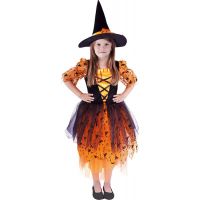 Rappa Detský kostým Oranžová čarodejnica s klobúkom 117 - 128 cm