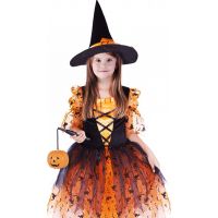 Rappa Detský kostým Oranžová čarodejnica s klobúkom 117 - 128 cm 2
