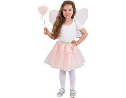 Rappa Detský kostým tutu Sukňa kvetinová víla Ruženka s paličkou a krídlami 104 - 146 cm
