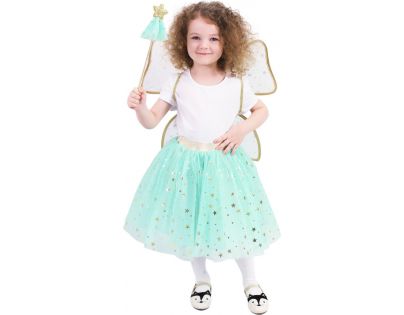 Rappa Detský kostým tutu Sukňa zelená víla s paličkou a krídlami 104 - 146 cm