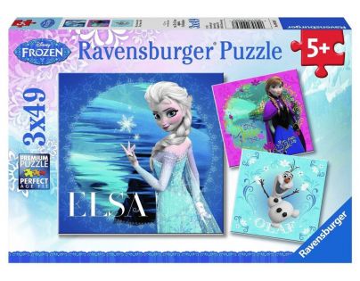Ravensburger Puzzle Ľadové kráľovstvo Elsa, Anna, Olaf 3 x 49 dielikov