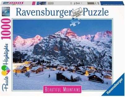 Ravensburger Puzzle Dych vyrážajúce hory Bernská vysočina Murren vo Švajčiarsku 1000 dielikov