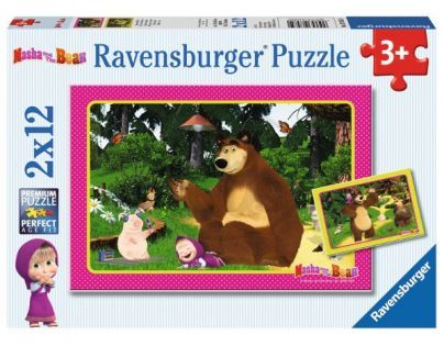 RAVENSBURGER 2x12 dílků Máša a medvěd: Zábava v lese 2v1