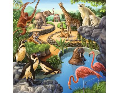 Ravensburger Puzzle Zvieratá v Zoo, lese alebo v dome 3 x 49 dielikov