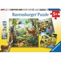 Ravensburger Puzzle Zvieratá v Zoo, lese alebo v dome 3 x 49 dielikov