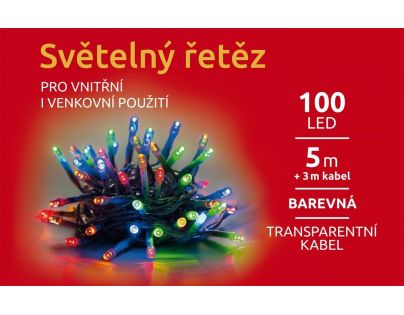 Reťaz svetelný 100 LED 5 m farebná transparent kábel