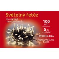 Reťaz svetelný 100 LED 5 m studená biela transparent kábel 2