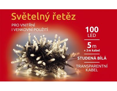 Reťaz svetelný 100 LED 5 m studená biela transparent kábel