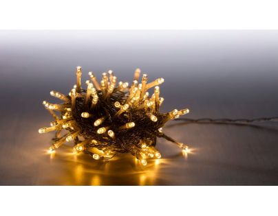 Reťaz svetelný 100 LED 5 m teplá biela transparent kábel 8 funkcií