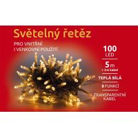 Reťaz svetelný 100 LED 5 m teplá biela transparent kábel 8 funkcií 2