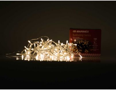 Reťaz svetelný 100 LED 5 m teplá biela transparent kábel 8 funkcií