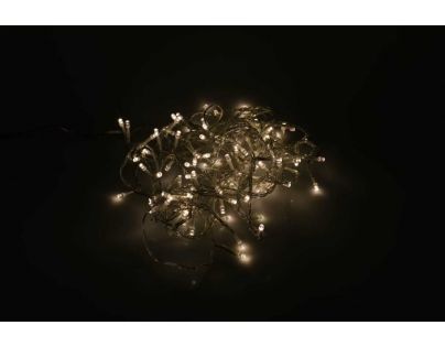Reťaz svetelný 100 LED 5 m teplá biela transparent kábel 8 funkcií