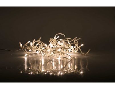 Reťaz svetelný 100 LED 5 m teplá biela transparent kábel 8 funkcií