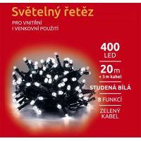 Reťaz svetelný 400 LED 20 m studená biela 8 funkcií 2