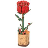 RoboTime 3D drevená skladačka Červená ruža