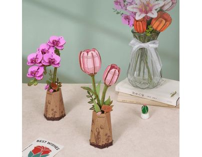 RoboTime 3D drevená skladačka Fialová orchidea