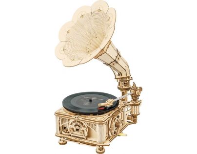 RoboTime 3D drevené mechanické puzzle Gramofón elektrický pohon