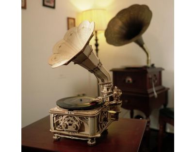 RoboTime 3D drevené mechanické puzzle Gramofón elektrický pohon