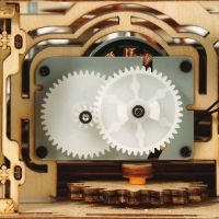 RoboTime 3D drevené mechanické puzzle Gramofón elektrický pohon 5