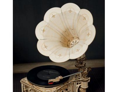 RoboTime 3D drevené mechanické puzzle Gramofón elektrický pohon