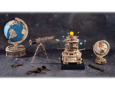 RoboTime 3D Drevené mechanické puzzle Svietiaci glóbus