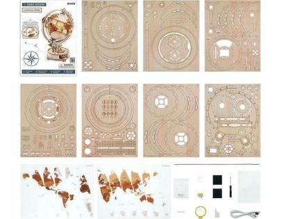 RoboTime 3D Drevené mechanické puzzle Svietiaci glóbus